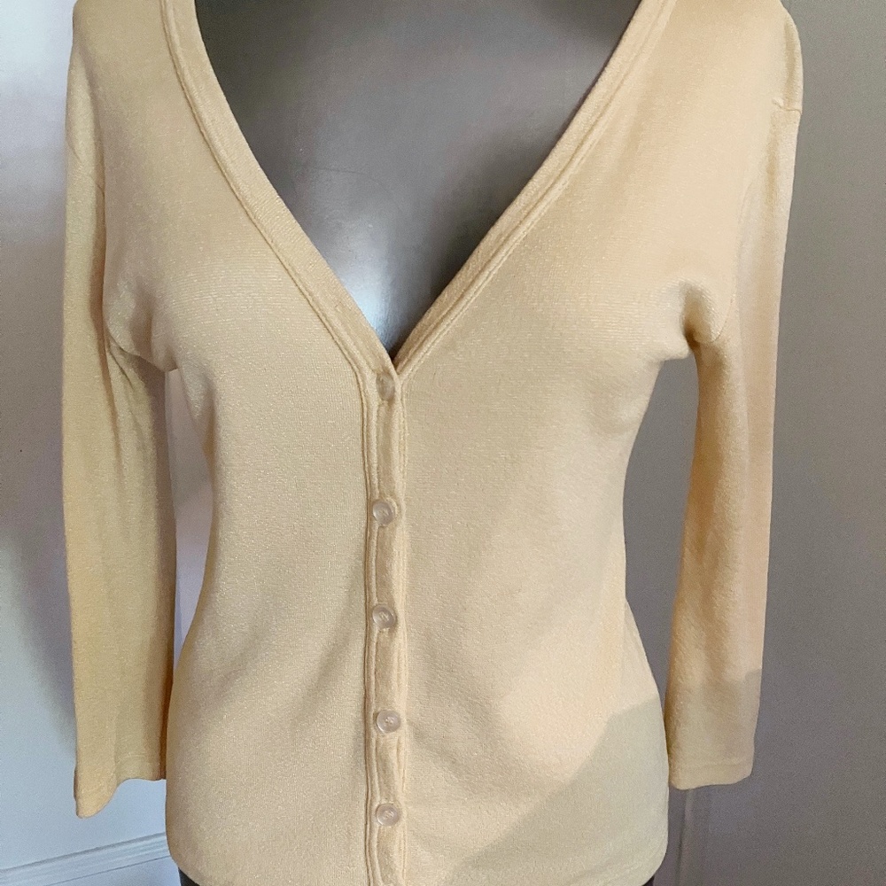 vintage cream colored cardigan wide v-neckline